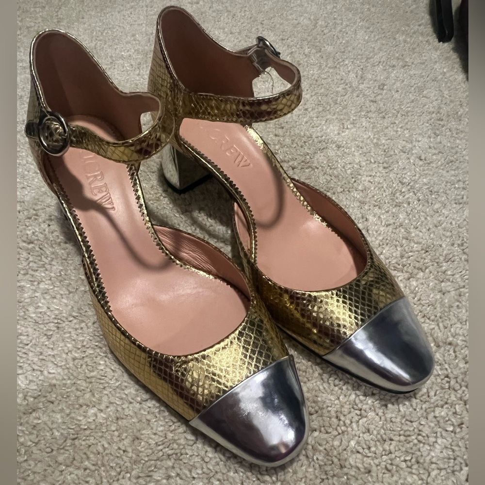 J Crew Millie ankle-strap heels in snake-embossed Italian leather